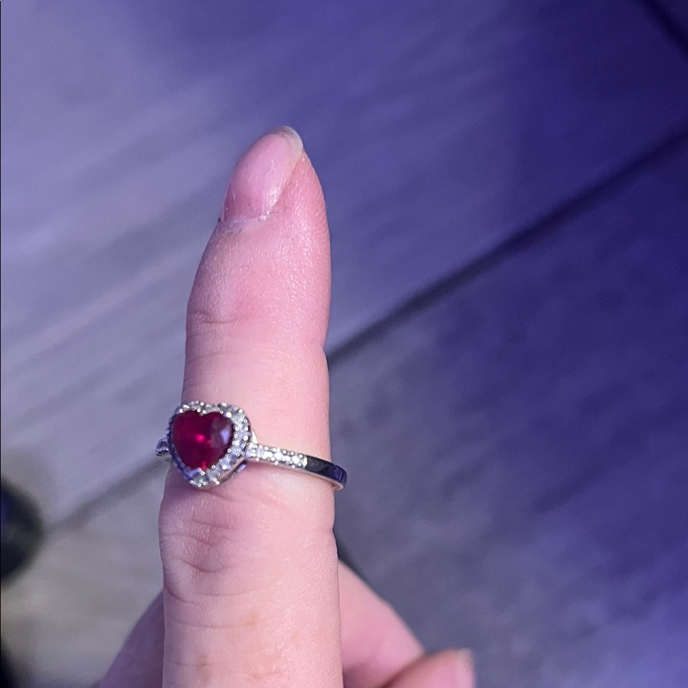 Radiant Red Heart Silver Ring